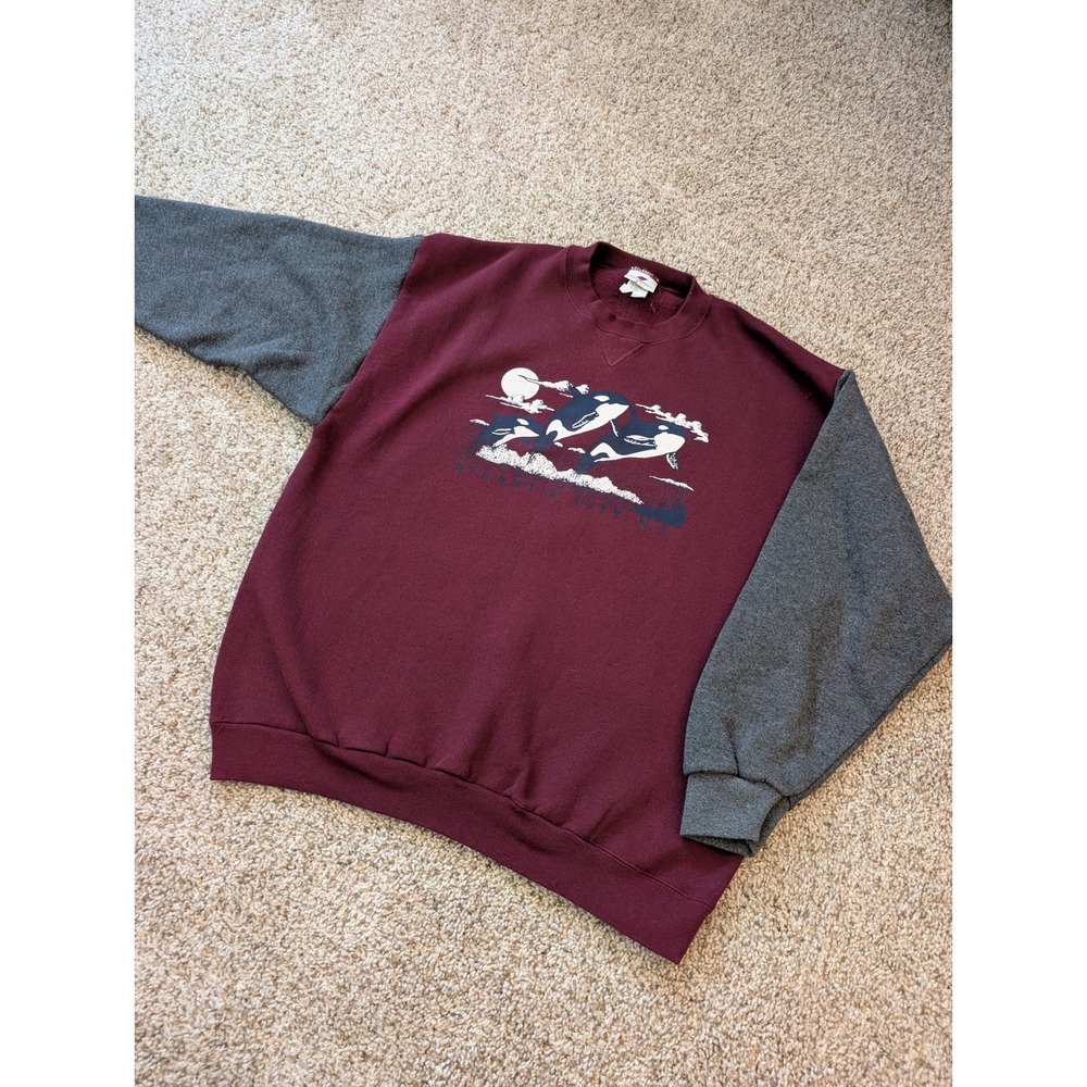 Vintage Pro Spirit Atlantic City Orca Sweatshirt Burgundy Gray Mens Large